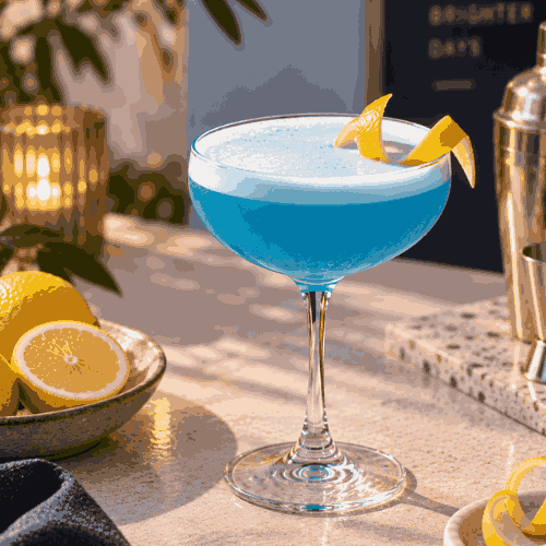Blue Honey Sour cocktail made with Cactus Jack Honey and Bubblegum Tequila, blue curaçao and a silky foam top.